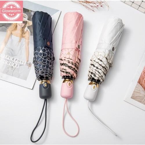 Automatic folding umbrella sunny and rainy umbrella female sun umbrella sunscreen anti ultraviolet black glue sunshade umbrella