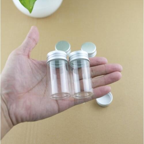 24PCS/lot 30*60mm 25ml Cute Small Glass Bottles Aluminum Caps Glass Tiny Jars Vials Transparent Glass Containers Perfume Bottles