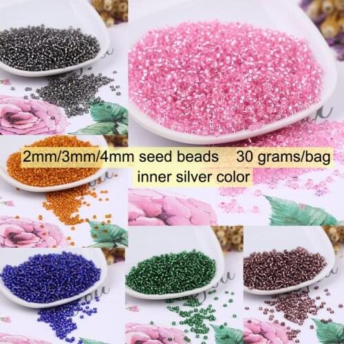 30 grams/bag Czech Glass Seed Beads 2mm/3mm/4mm Inner Silver Colorful Spacer Beads Jewelry Craft Earrings Bracelet DIY Making