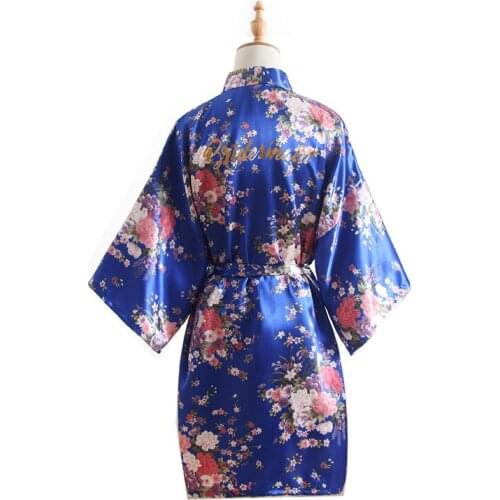 9 Color Cherry Blossoms Kimono Sapphire Blue Robe Satin Bridal Gold Word Bridesmaid Wedding Robes Bathrobe Sexy Robes for Women