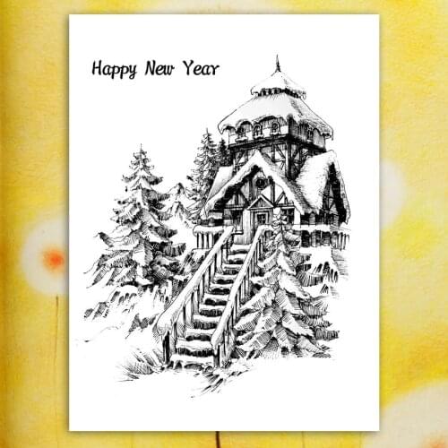 AZSG Winter Snow House Clear Stamps For DIY Scrapbooking / Card Making / Album Decorative Rubber Stamp Crafts