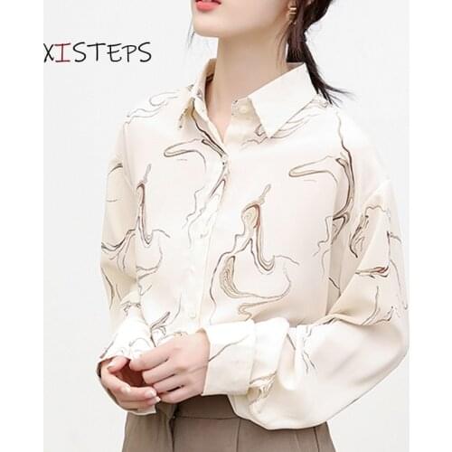 Retro Gentle Chiffon Blouses For Women 2021 Spring Ladies Loose Shirts Printed Fashion Womens Tops Log Sleeve Clothings
