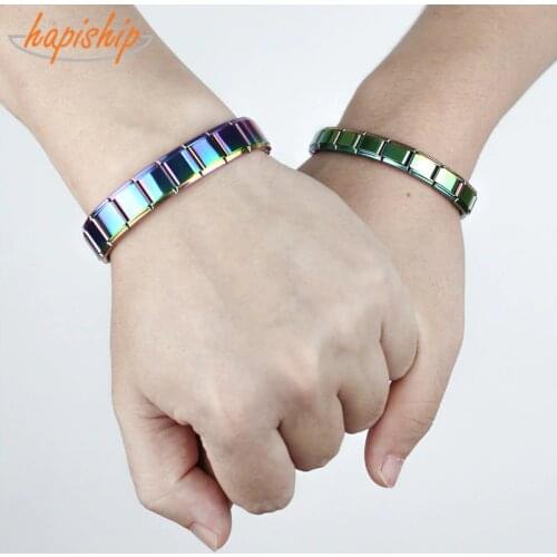 Hapiship 2018 Fashion Men&Womens Lovers Jewelry Colorful Stainless Steel Bracelet Bangle Girls&Boys Wedding Gift G073