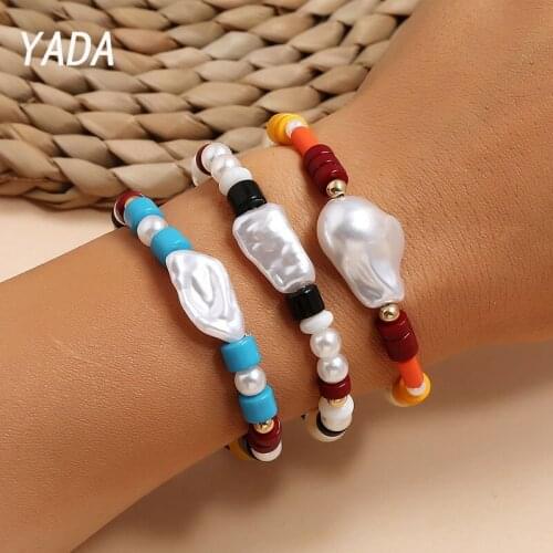 YADA 3 PCS Ins Fashion Irregular Shape Pearl Bangles For Women Bracelets Charm Party Jewelry Bracelet Beach wind Gift BT210036