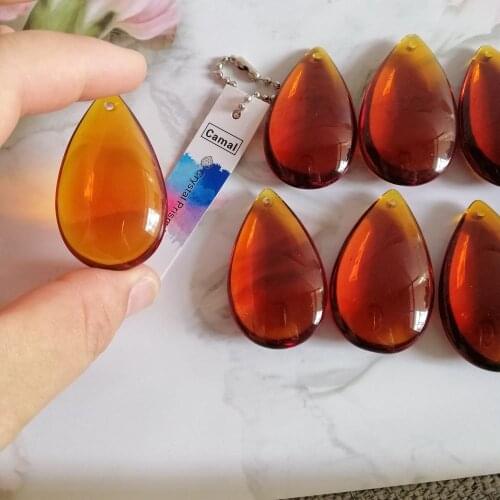 Camal 10pcs 36mm Amber Crystal Smooth Teardrop Prisms Pendants Lamp Chandelier Parts Hanging Ornament Wedding Home Decoration