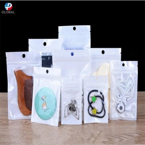 D&P 300pcs small size self seal zip lock Clear Pearl White Plastic storage bag Pearl film Plastic Poly gift/Boutique package bag