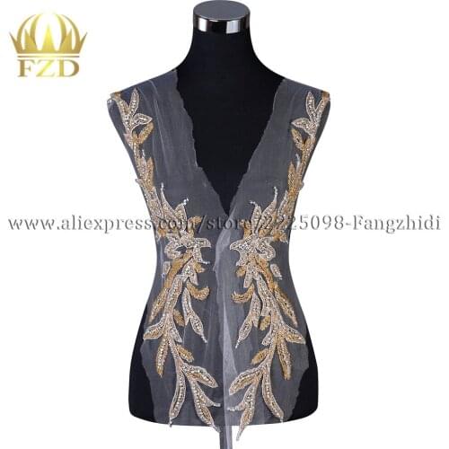 FANGZHIDI rhinestone bodice applique fashion wedding bodices Patches Rhinestones beads for Wedding Dresses, Evening Dresses