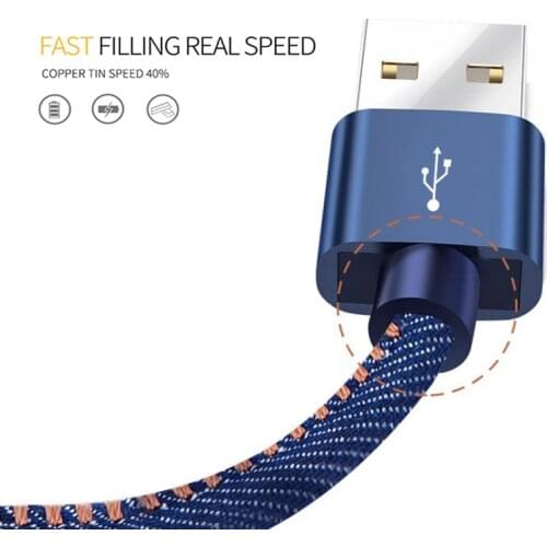 USB Type C Fast Charging Cable Nylon Denim Cloth Braided Micro Usb Fast Charge For iphones Charging Cable 1M 2M