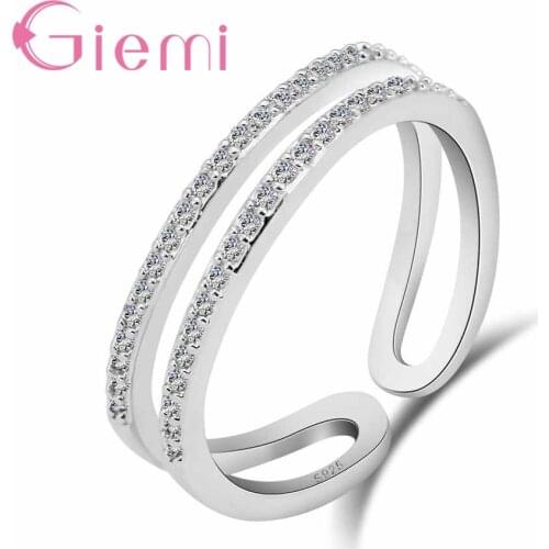 New Arrival 925 Sterling Silver Rings For Girl Wedding Simple Adjustable Crystal Finger Jewelry Dropshipping