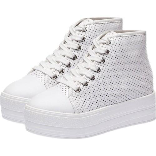 Little fashion Womens platform casual shoes Summer New Inner Heightening women sneakers Breathable High-top flat Shoes