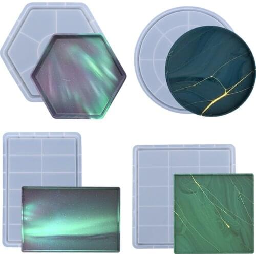 Round Square Coaster Silicone Mold DIY Crystal Epoxy Resin Fruit Tray Comport Roast Chicken Plate Handmade Craft Jewelry Storage