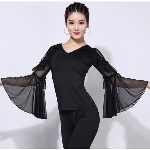 Latin Dance Tops For Female Adults New Long Sleeve Top Blg Sleeves Modern Dance Performance Outfit Practice Clothes Women DB1316