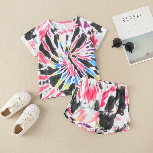 Boys summer suit, childrens fashion tie-dye short-sleeved shorts, two-piece suit, childrens summer cool clothes