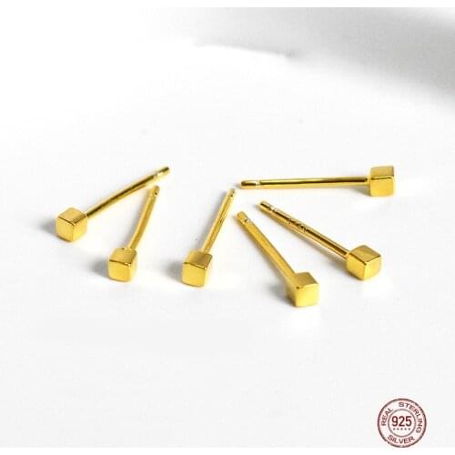 LKO 925 Sterling Silver Simplicity Classic Mini Square Cubic Stud Earring For Women Men Daily Party Ear Jewelry Accessories