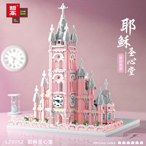LZ8052 Micro Diamond Small Particles Building Pink Church Model Building Blocks Educational Toys for Children Gifts