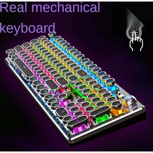 Retro punk electroplating knob luminous RGB eating chicken computer wired home office game mechanical keyboard green axis