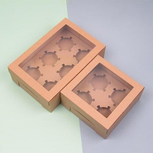 Open Window Cup Cake Box Kraft Paper Pastry Puffin Box Baking Pastry Box