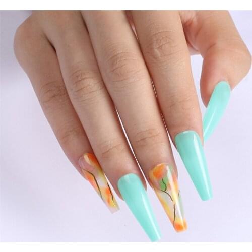 Pastel Rainbow Gold Thread Fake Nails Mixed Mint Nails Press on False Fingernails SM14210378