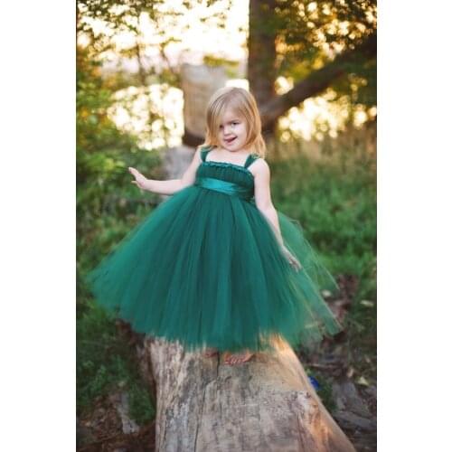 Beautiful Girls Long Tutus Dress Kids Fluffy Tulle Princess Wedding Dress Ball Gown with Satin Bow Waist Children Evening Dress