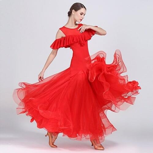Red ballroom dress woman ballroom dance clothes red spanish flamenco dress viennese waltz dress fringe tango dress foxtrot