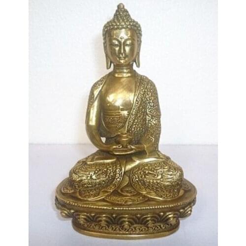 Elaborate Chinese Tibetan Brass Buddha Shakyamuni Statue
