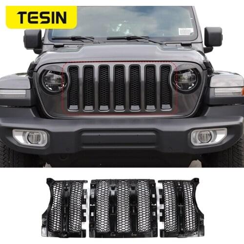 TESIN Racing Grills for Jeep Wrangler JL Accessories 2018+ Front Grill Grille Mesh Cover Car Exterior Parts for Jeep JL 2018