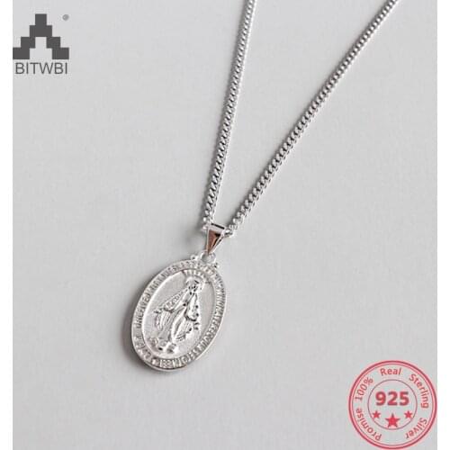 S925 Sterling Silver Retro Golden Virgin Mary Clavicle Pendant Necklace Female Silver Jewelry