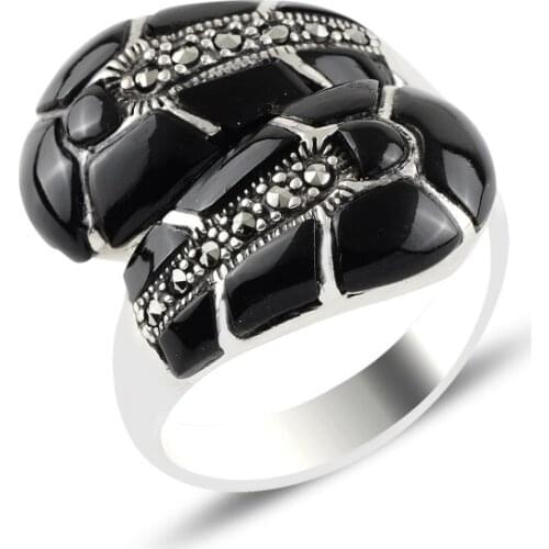 Silver 925 Sterling Enamel & Marcasite Ring