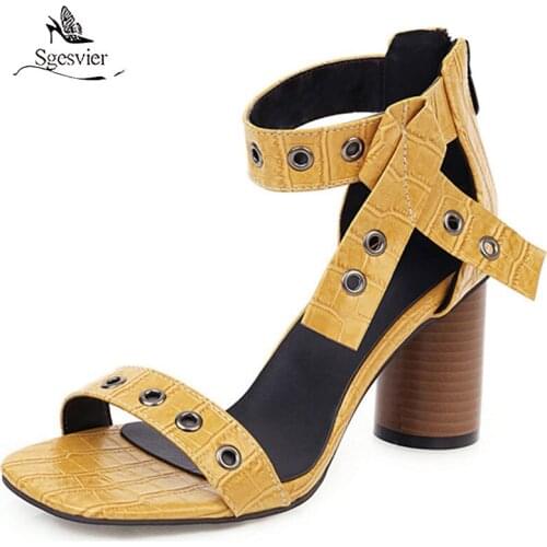 Sgesvier 2020 new arrival women sandals rivet zipper summer dress party shoes fashion high heels sandals wholesale big size 48