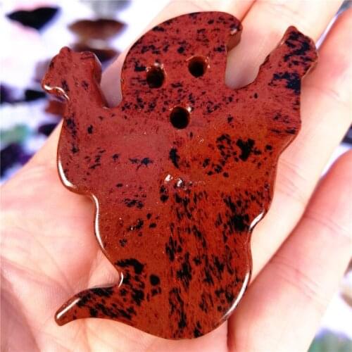 1pcs Natural Crystal Red Obsidian Carved Ghost Statue Halloween Decoration Aesthetic Feng Shui Healing Crystal Witch Reiki Gifts