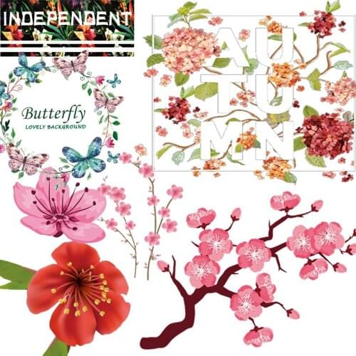 Iron-on Transfers Patches Beautiful Flower Parches Butterfly Heat Transfers Stickers Print On Girl T-shirt Shoes Hat Socks Decor