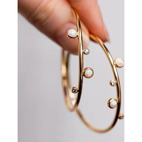 Trendy Gold Color Hoop Earrings Shiny CZ Imitation of Opal Ear Loop For Women Party Daily Wear Graceful Statement Jewelry D5D498