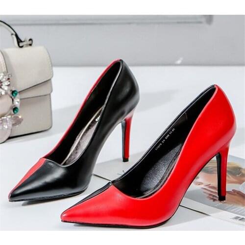 2020 New Fashion Color matching high heels women pumps 9CM thin heel classic Pu Pointed Toe sexy prom wedding shoes