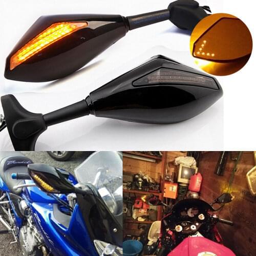 Universal Motorcycle Indicator 10mm Rear View Side Mirrors Integrated LED Turn Signals Fit for Street Bikes Cruiser Scooters