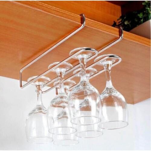 Stainless Steel Wine Glass Hanger Under Cupboard Cup Holder Cabintet Hanging Drainer Double Row Hooks Hold 2-6 Cups WY70901