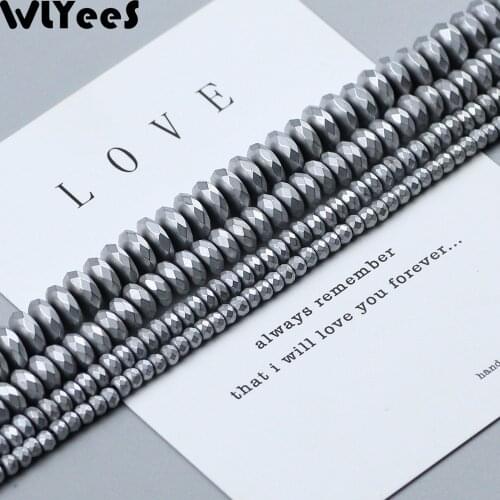WLYeeS Matte faceted Flat Round Hematite beads Plating Silver Loose bead 3-10mm for Jewelry Earring Bracelet Necklace Making DIY