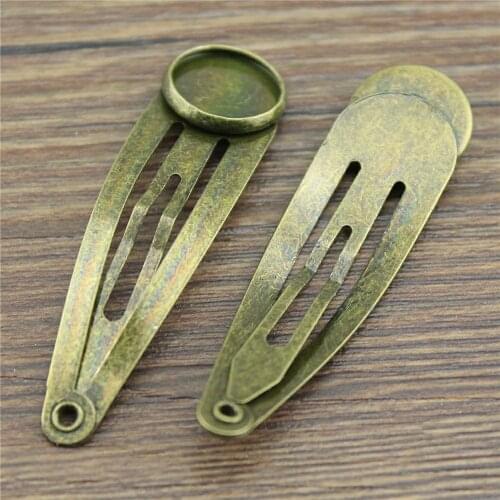 WYSIWYG 10pcs Fit 12/14mm Round Glass Cabochon Antique Bronze Color Copper Material Hairpin Hair Clips Hairpin Base Setting