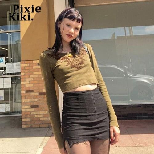 PixieKiki Y2k Retro Cropped Graphic Tee Indie Aesthetic Long Sleeve Crop Top Fall 2021 Womens Fashion Street T Shirts P84-BB14