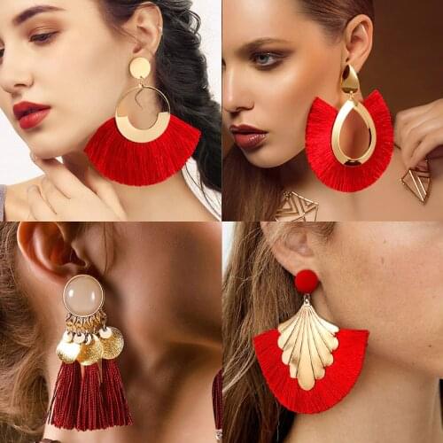 BLINLA Fashion Bohemian Big Tassel Dangle Drop Earrings for Women Statement Wedding Red Fringe Female Earrings Za 2020 Jewelry