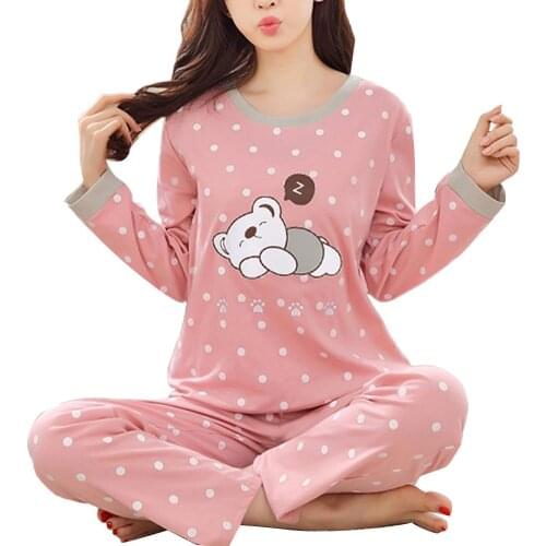 4color Pajamas Sets Spring Carton Women Long Sleeve Sleepwear Suit Autumn Cute Big Girls Homewear Gift For Female Sleepwear