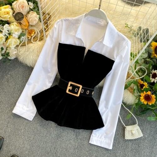 2021 Autumn Winter Long Sleeve Velvet Tops With Belt Elastic Shorts Two Piece Set Women