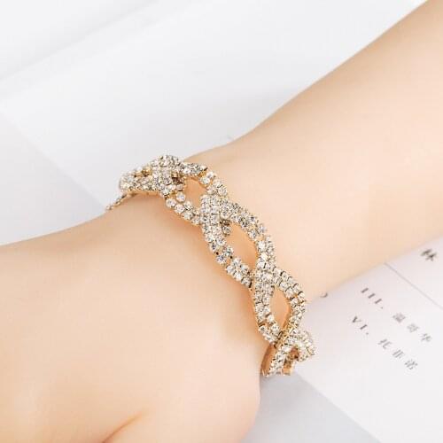 Folded Shape Women Full Rhinestone Bracelet Fashion Bride Accessories Geometry Trendy Prong Setting gift Wholesale