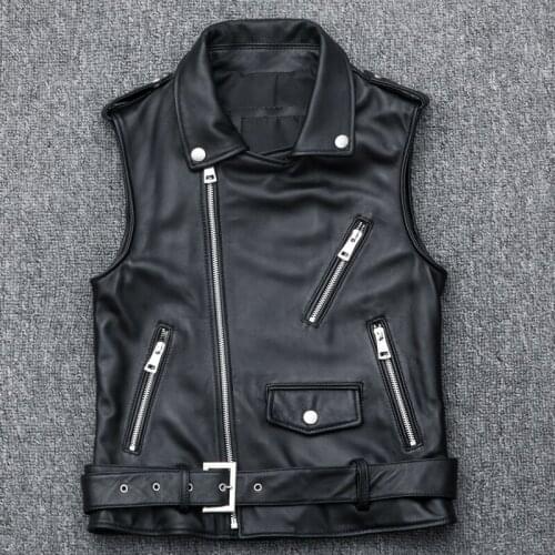 Women Motorcycle Biker Sheepskin Waistcoat Zipper Short Genuine Leather Vest Sleeveless Jacket Plus Size 4XL Sashes Coat