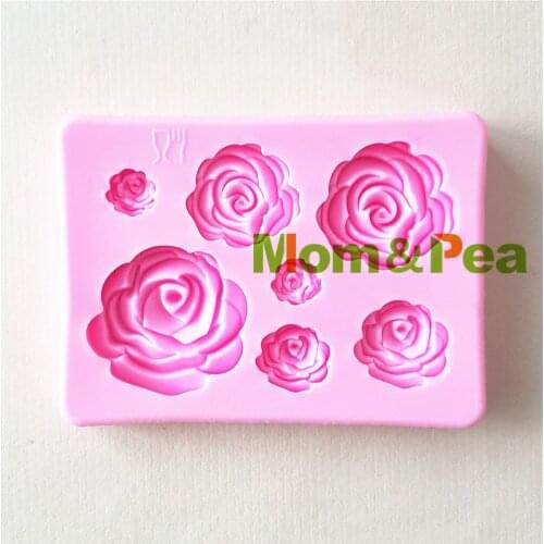 Mom&Pea 1425 Free Shipping Roses Mold Cake Decoration Fondant Cake 3D Mold Soap Mold Food Grade