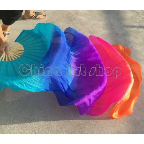 2 fans) 1 on the left + right belly dance fan 100% silk veil palevioletred orange (1.5 M1.8m 2.0m) free shipping