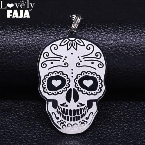2021 Fashion Mexican Skull Stainless Steel Keyrings for Women/Men Silver Color Key Chain Jewelry llaveros para hombre K1261S03