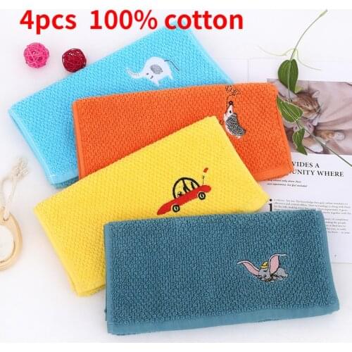 4pcs All-cotton childrens towel gift cartoon embroidery kindergarten baby face towel soft absorbent towel hand towel face towel