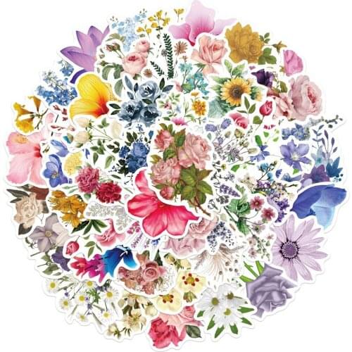 50pcs/lot a variety of plants, beautiful flowers, mobile phone decoration stickers, waterproof and repeatable stickers