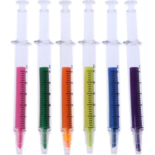 6pcs Syringe Highlighter Pen Marker Needle Tube Writer Pens Stationery Novelty