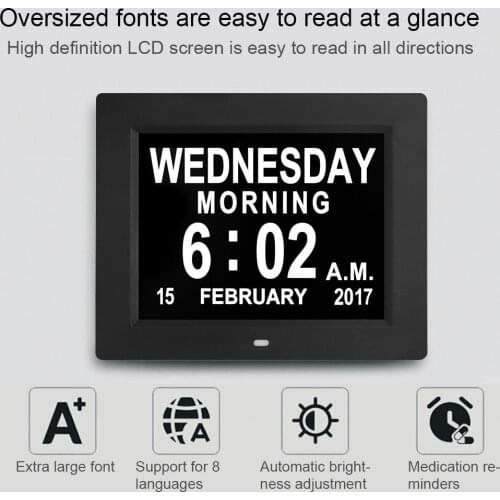 8-Inch LCD Screen Digital Clock Large Font Take Medicine Meal Timing Reminder Clock Multifunction LED Calendar Day Alarm Clock